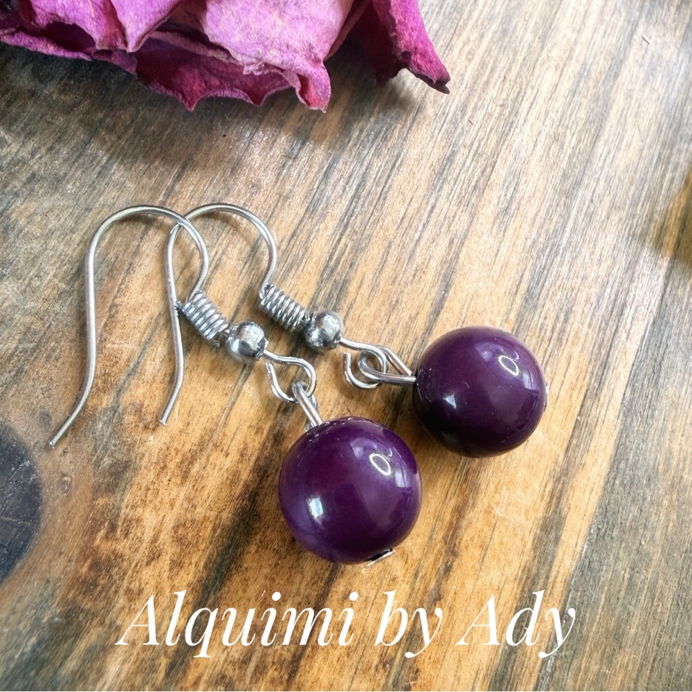 SIMPLE Drop Earrings with DEEP PURPLE CERAMIC SPHERES